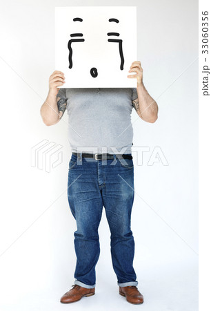 Illustration of awful sadness face on banner 33060356