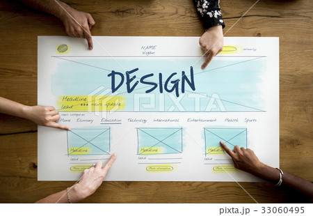 Hands working on banner network graphic overlay on desk 33060495