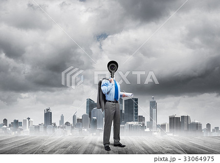 Concept of security and privacy protection with camera headed man Concept of security and privacy protection with camera headed man 33064975