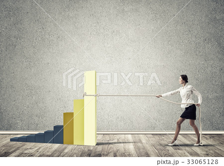 Businesswoman pulling garph with rope as symbol of power and control 33065128