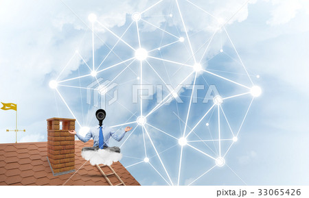 Concept of security and privacy protection with camera headed man meditating 33065426