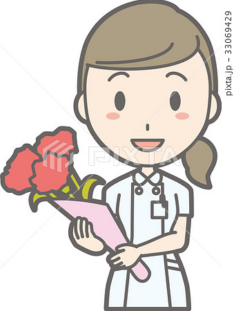 白衣を着た看護師が花束を持っているイラストのイラスト素材