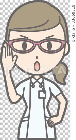 Illustration in which a nurse in a white coat is wearing glasses Illustration in which a nurse in a white coat is wearing glasses 33069519