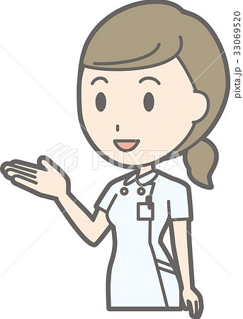 白衣を着た看護師が手をかざして案内しているイラストのイラスト素材