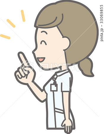 白衣を着た看護師が横を向いて指を指しているイラストのイラスト素材