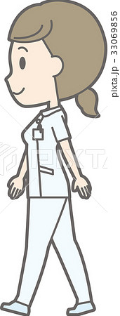 白衣を着た看護師が横を向いて歩いているイラストのイラスト素材