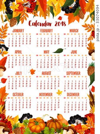 Autumn nature vector 2018 calendar template 33074094