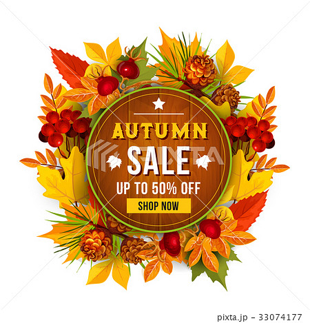 Autumn sale discount vector poster of leaf 33074177