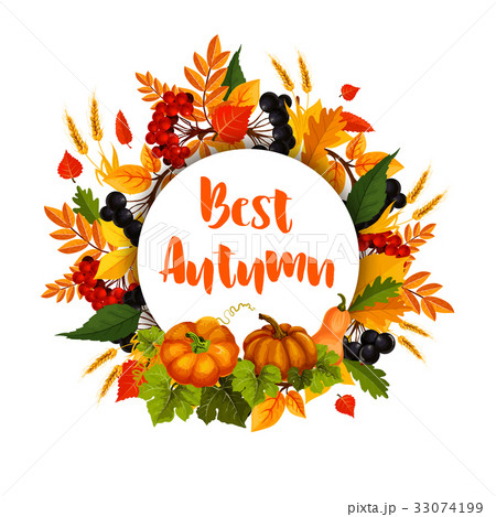 Autumn poster of leaf fall and pumpkin harvest 33074199