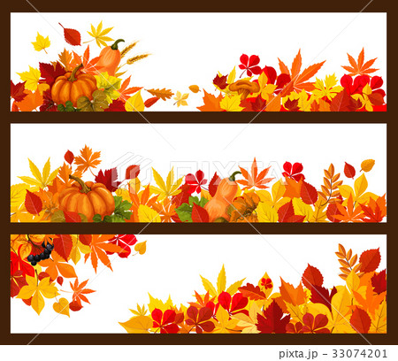 Autumn fall leaves vector banners set 33074201