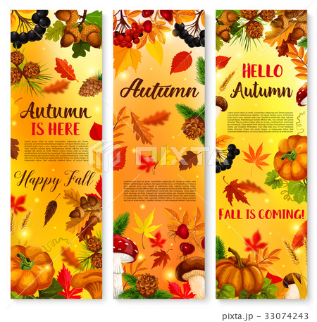 Autumn falling leaf September forest vector banner 33074243