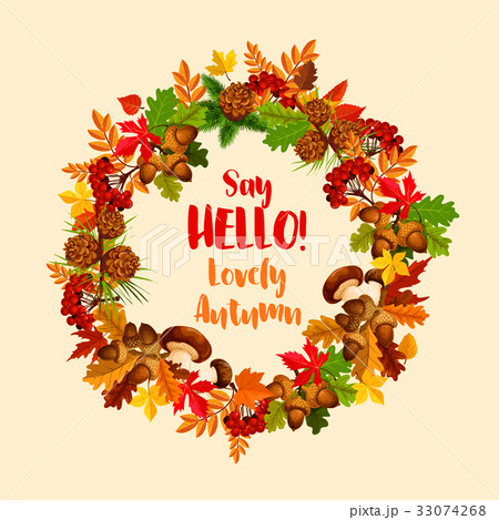Autumn vector poster of maple leaf wreath 33074268