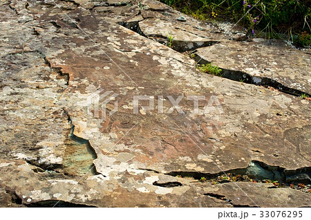 A petroglyph panel with a variety of humanoid and 33076295