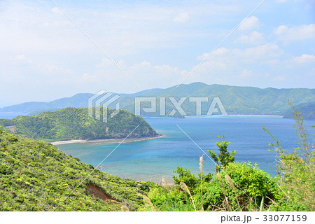 安脚場戦跡公園から見る大島海峡の写真素材