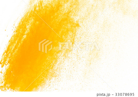 yellow powder splatted on white background yellow powder splatted on white background 33078695