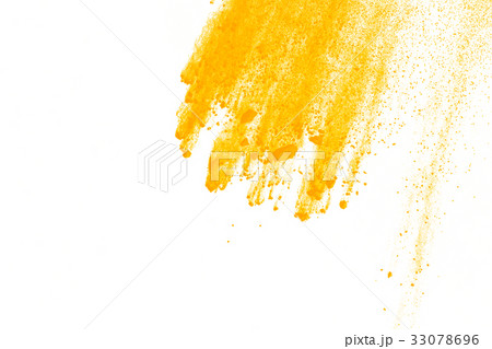 yellow powder splatted on white background 33078696