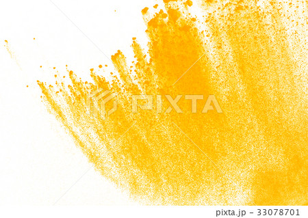 yellow powder splatted on white background yellow powder splatted on white background 33078701