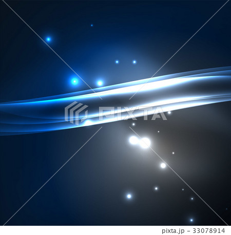 Energy lines, glowing waves in the dark, vector 33078914