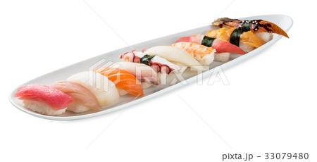 Sushi set plate isolated on white Sushi set plate isolated on white 33079480