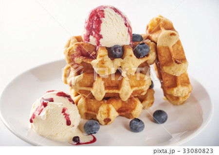 Close up of sweet waffles on white Close up of sweet waffles on white 33080823