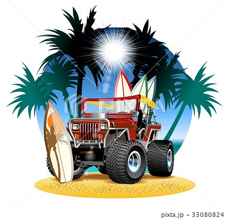Vector cartoon 4x4 car on beach 33080824
