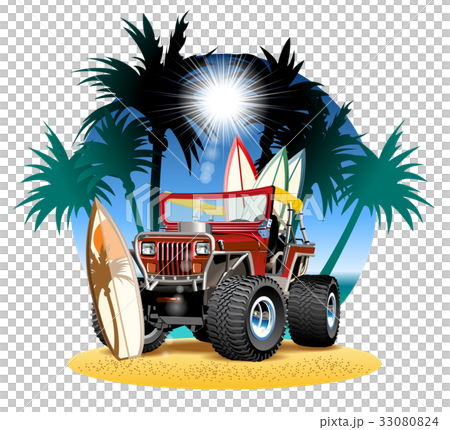 Vector cartoon 4x4 car on beach 33080824
