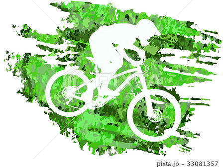 Silhouette of a cyclist riding a mountain bike 33081357
