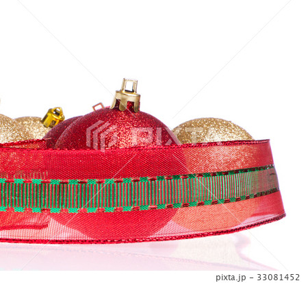 christmas balls with big ribbon around 33081452