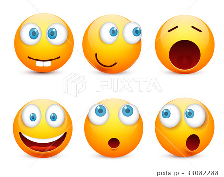 Smiley with blue eyes,emoticon set. Yellow face Smiley with blue eyes,emoticon set. Yellow face 33082288