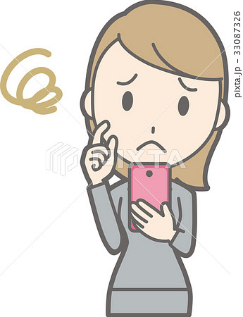 スーツを着た若い女性がスマートフォンを持って困っているイラストのイラスト素材 33087326 Pixta