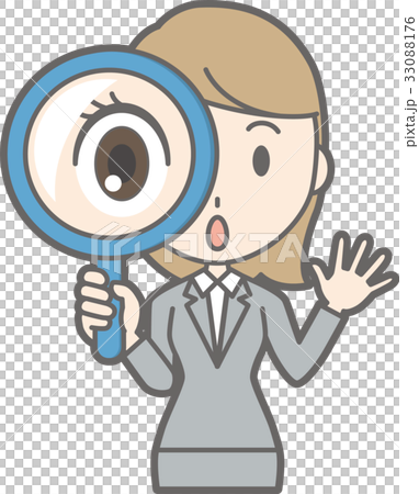 スーツを着た若い女性が虫眼鏡を持っているイラスト 33088176