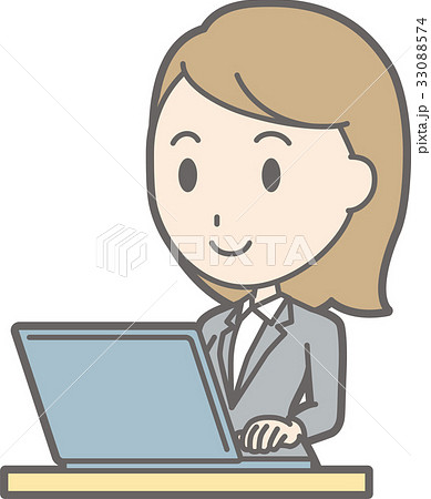 スーツを着た若い女性がパソコンを操作しているイラストのイラスト素材 33088574 Pixta