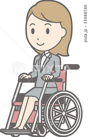 スーツを着た若い女性が車椅子に座っているイラストのイラスト素材