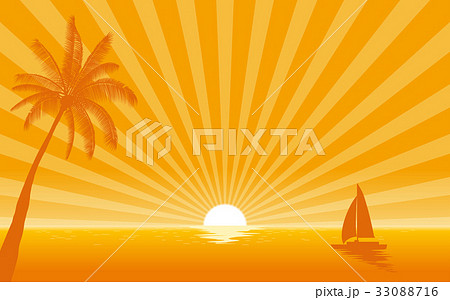 Silhouette palm tree and sailboat with sunshine Silhouette palm tree and sailboat with sunshine 33088716