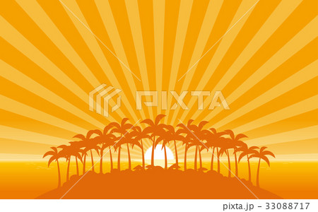 Silhouette palm tree on island with sunshine ray 33088717