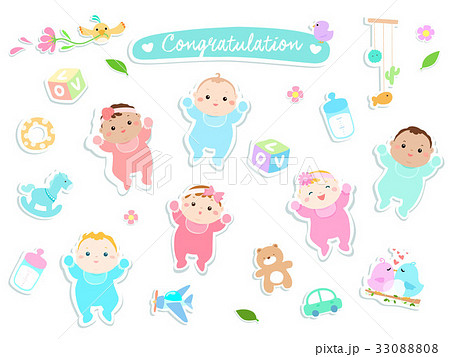 Graphic Source Welcome Baby Sticker Style Vector のイラスト素材