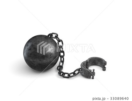3d rendering of a large black ball and chain 33089640