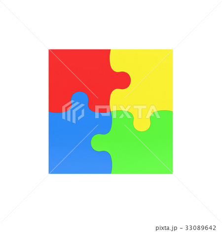 3d rendering of four multicolored puzzle pieces 3d rendering of four multicolored puzzle pieces 33089642
