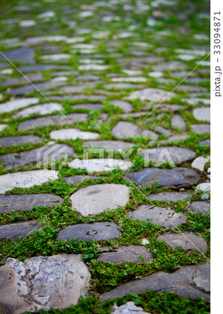 cobbles with moss on a pavement cobbles with moss on a pavement 33094871