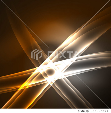 Energy lines, glowing waves in the dark, vector 33097654