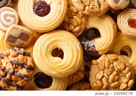 Sweet delicious cookies assorted close-up 33099279