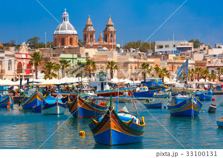 Taditional eyed boats Luzzu in Marsaxlokk, Malta 33100131