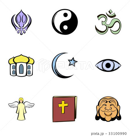 Religion icons set, cartoon style Religion icons set, cartoon style 33100990