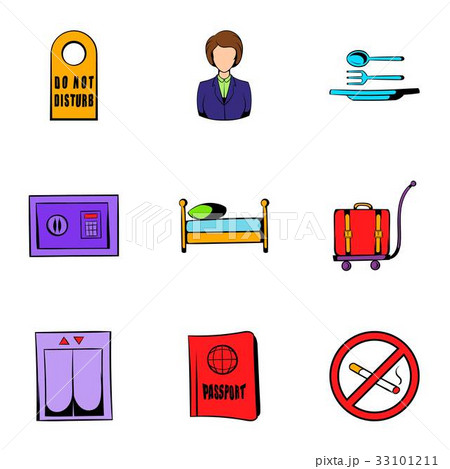 Vacation icons set, cartoon style 33101211