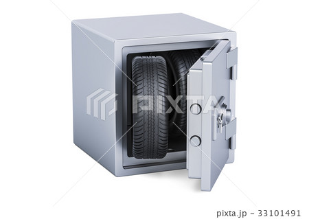 car wheels inside safe box, 3D rendering 33101491