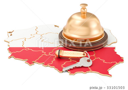 Poland booking concept. Polish flag with hotel key Poland booking concept. Polish flag with hotel key 33101503