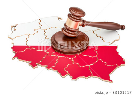 Wooden Gavel on map of Poland, 3D rendering Wooden Gavel on map of Poland, 3D rendering 33101517