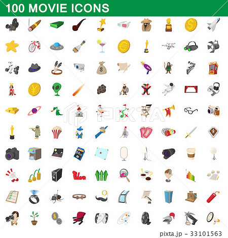 100 movie icons set, cartoon style 33101563
