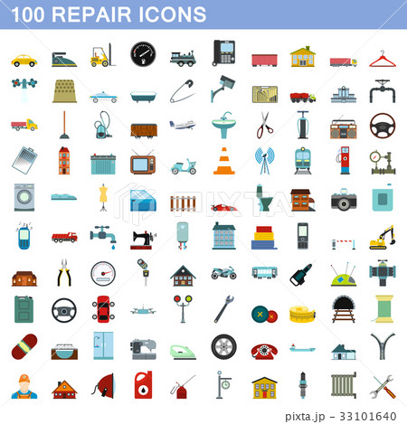 100 repair icons set, flat style 33101640