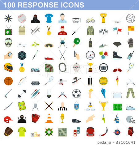 100 response icons set, flat style 33101641